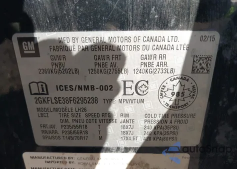 2015 GMC Terrain Slt-1 from USA, damaged, VIN 2GKFLSE38F6295238